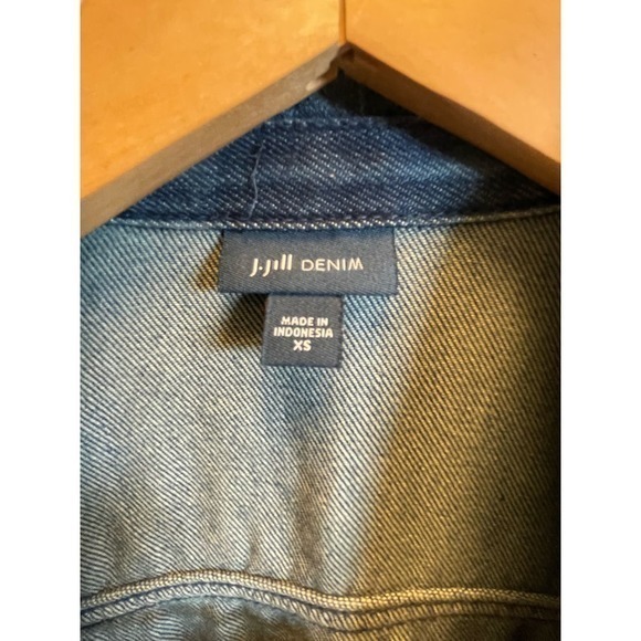 J.Jill Denim Button Up Western Denim Jacket Drawstring Waist & Fringe Raw Hem - Picture 12 of 12